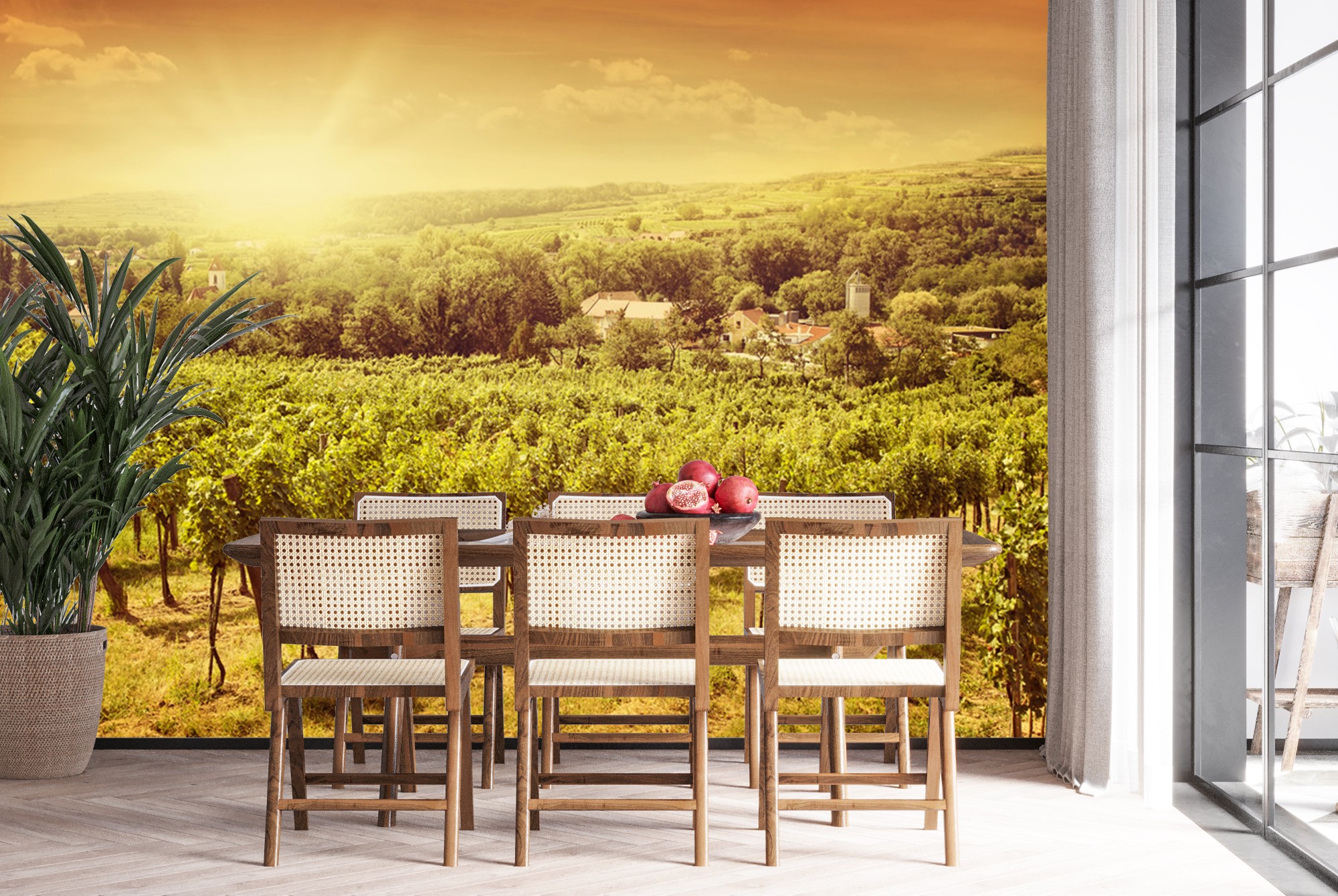 Vineyard Landscape Sunset Wallpaper Wall Mural
