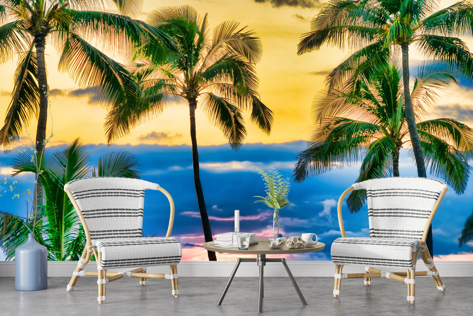 Hawaii Sunset Palm Trees Wallpaper Wall Mural