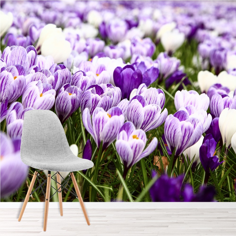 Purple Flowers Floral Wallpaper Wall Mural