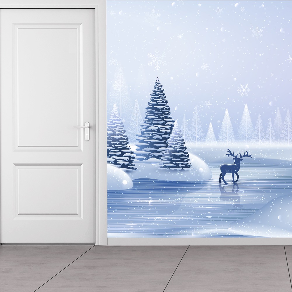 Christmas Reindeer Scene Wallpaper Wall Mural