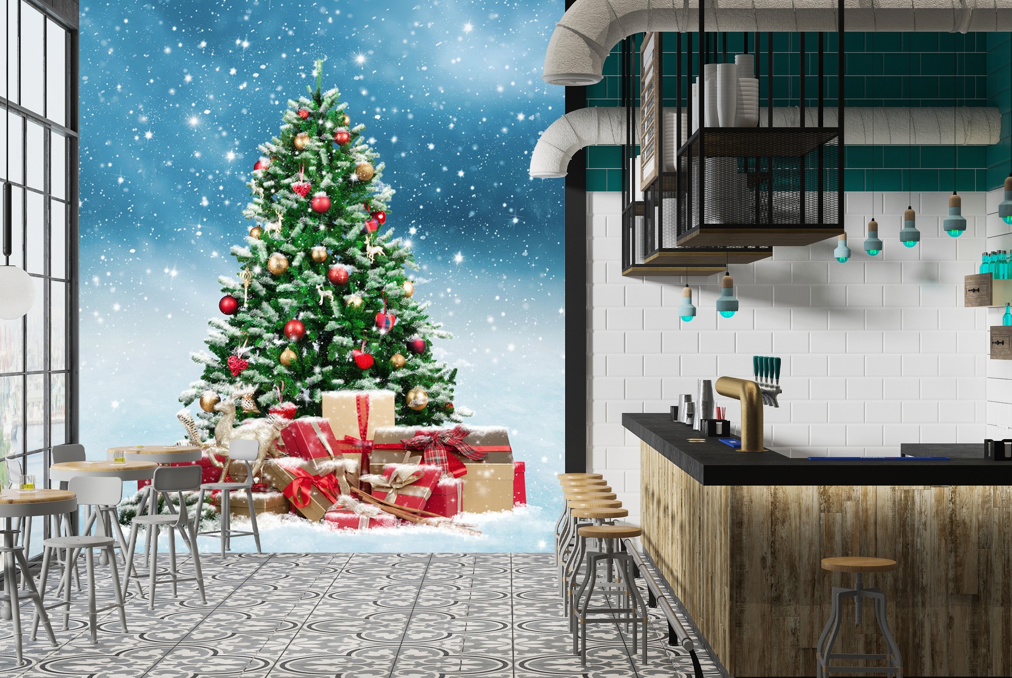 Christmas Tree &amp; Presents Wallpaper Wall Mural
