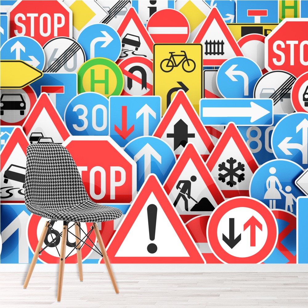 Road Signs Driving Wallpaper Wall Mural