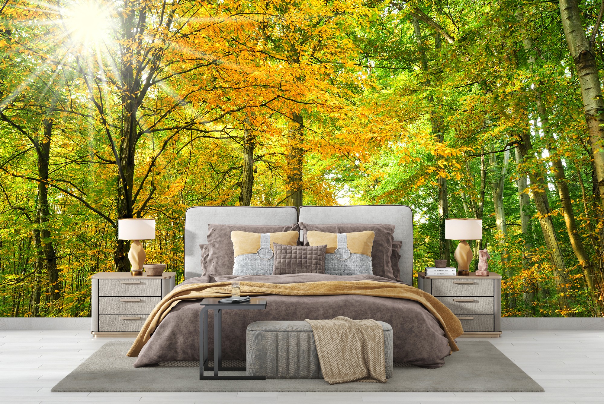 Sunlit Green Trees Forest Path Wallpaper Wall Mural