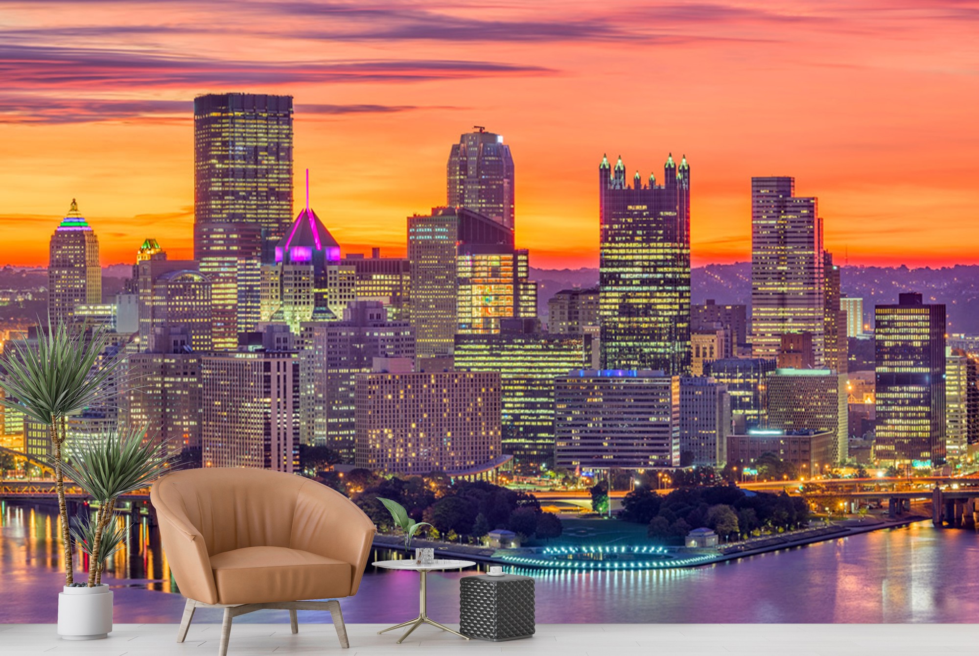 Pittsburgh Sunset USA City Skyline Wallpaper Wall Mural