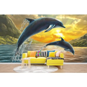 Jumping Dolphins Wallpaper Wall Mural