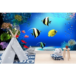 Coral Reef Fish In Blue Ocean Wallpaper Wall Mural