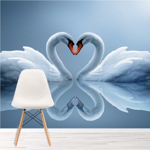 White Swan Love Heart Wallpaper Wall Mural