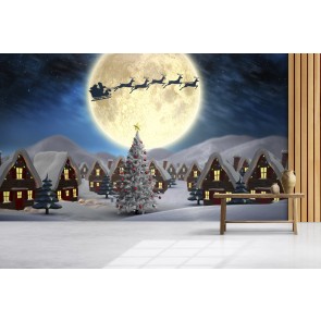Santa & Reindeer Christmas Village Wallpaper Wall Mural