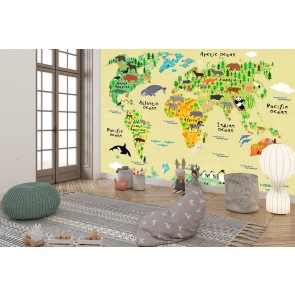 Childrens Animal World Map Wallpaper Wall Mural