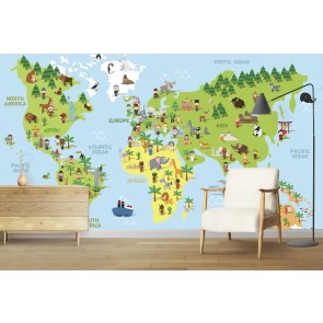 Childrens World Map Educational Wallpaper Wall Mural