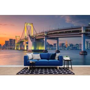 Tokyo Cityscape Rainbow Bridge Sunset Wallpaper Wall Mural