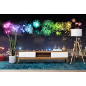 City Fireworks Hong Kong Skyline Wallpaper Wall Mural