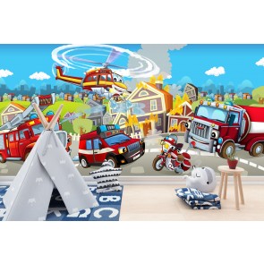 Fire Engine Fire Truck Scene Wallpaper Wall Mural