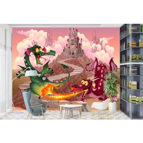 Dragon Fight At Knights Castle Wallpaper Wall Mural