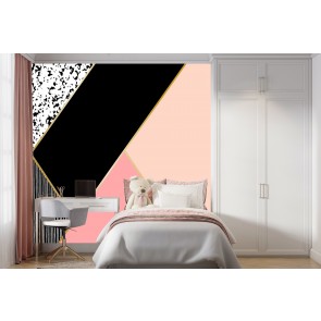 Pink Abstract Black White Shapes Wallpaper Wall Mural