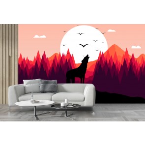 Howling Wolf Mountain Landscape Wallpaper Wall Mural