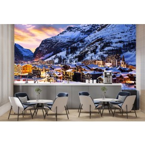French Alps Winter Village Wallpaper Wall Mural