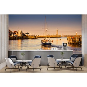Whitby Harbour Yorkshire Sunset Wallpaper Wall Mural