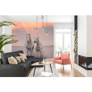 White Horses & Ocean Sunlight Wallpaper Wall Mural