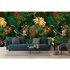 Tropical Palms & Flowers Wall Mural by Uta Naumann