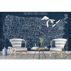 Hand Lettered US Map Wall Mural by Michael Mullan