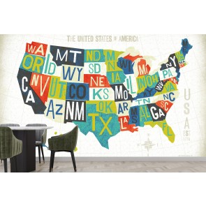 Letterpress USA Map Wall Mural by Michael Mullan