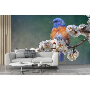 Apple Blossoms Bluebird Wall Mural by Chris Vest