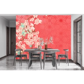 December Cherry Bloom Wall Mural by Evelia Designs