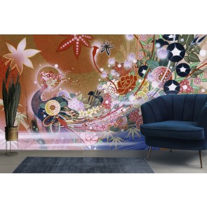 Flowers Peacock Wall Mural by Zigen Tanabe