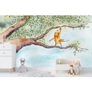 Nori Fox Picks Nuts Wall Mural by Chantal Bourgonje