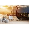 Viking Ships Ocean Sunset Wallpaper Wall Mural