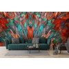 Colourful Feathers Orange Blue Wallpaper Wall Mural