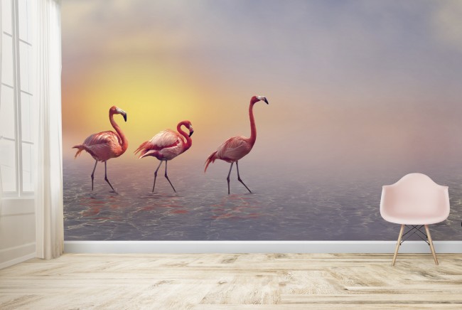 Rosa Flamingos Fototapete Tierischer Sonnenuntergang Tapete Madchen Schlafzimmer Foto Inneneinrichtungen