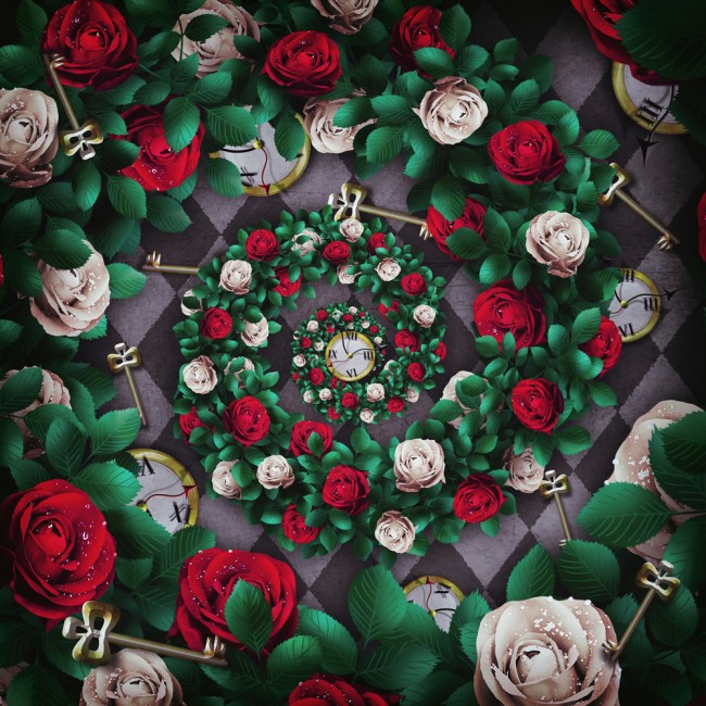 Roses Pocket Watch Alice Wonderland Wallpaper Wall Mural