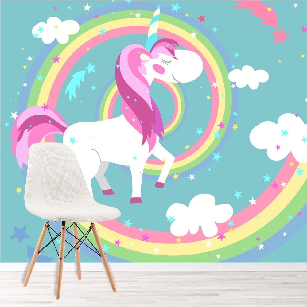 Rainbow, Clouds & Unicorn Wallpaper Wall Mural
