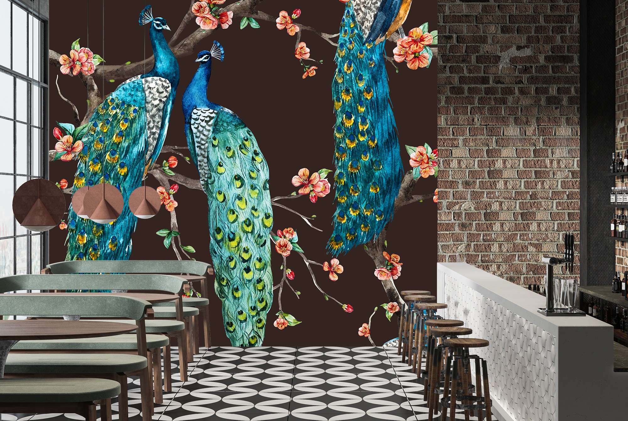 Blauer Pfau Fototapete Rosa Kirschblüte Tapete Schlafzimmer Foto