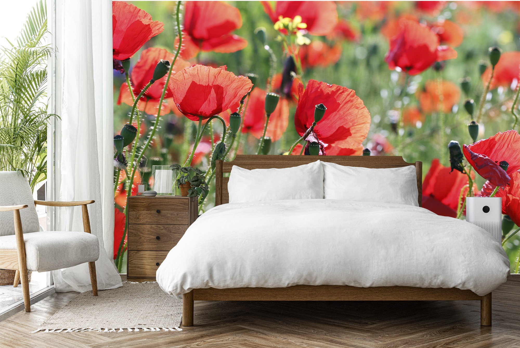 Rote Mohnblumen-Blumen Fototapete Blumenweinlese Tapete Wohnzimmer Dekor 