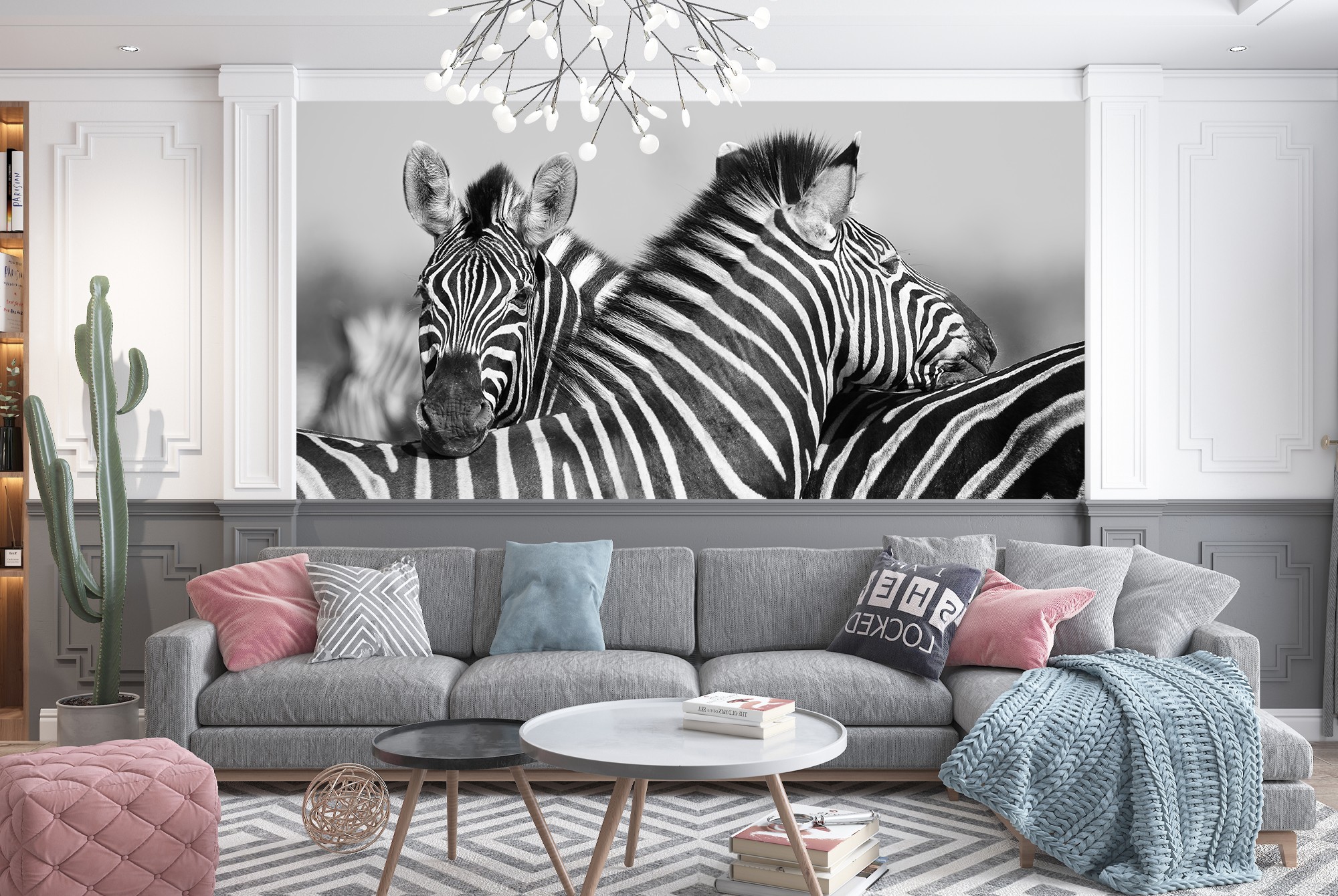 Schwarz & Weißes Wandgemälde Zebra Tier Tapete Schlafzimmer Foto