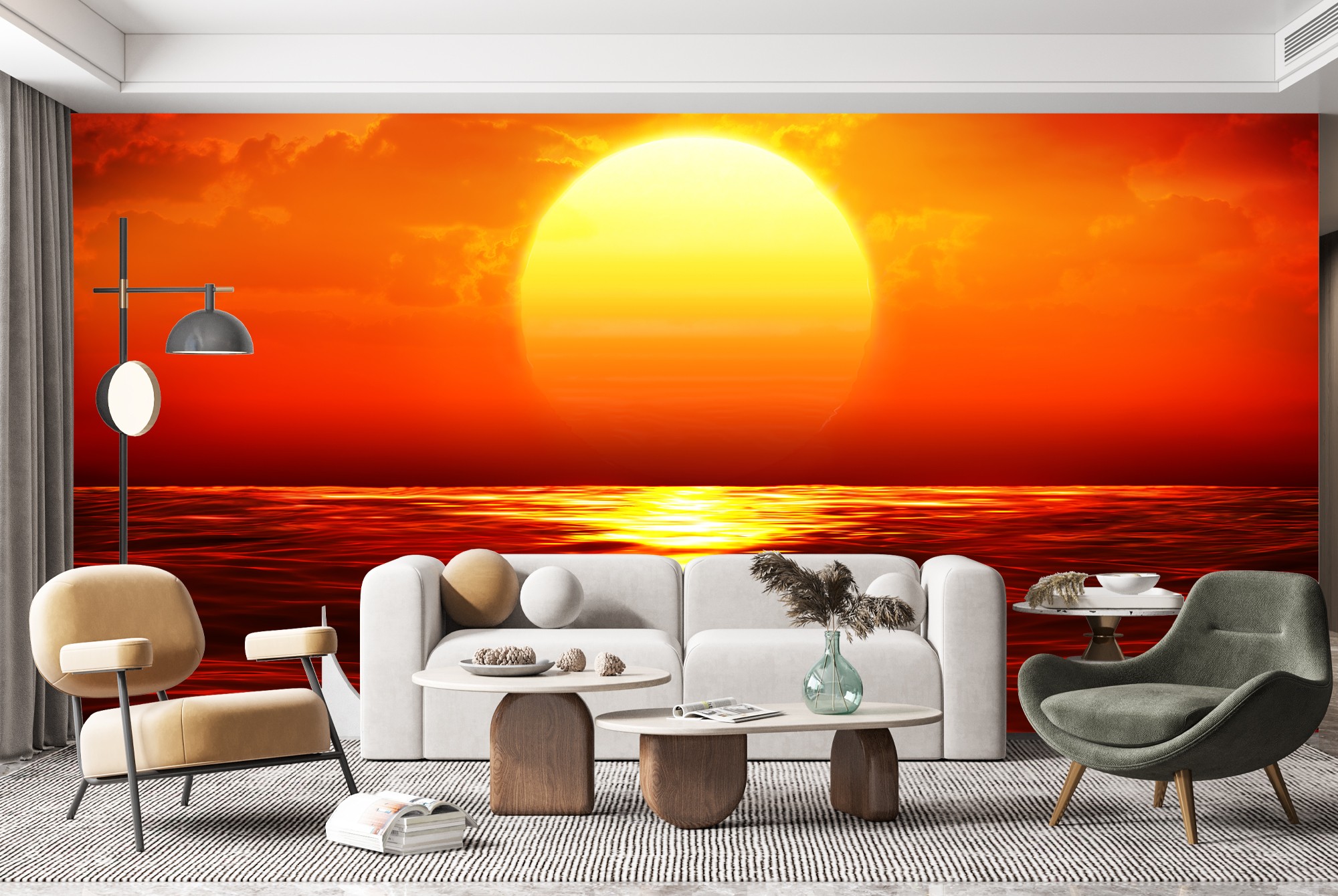 Roter Sonnenuntergang Fototapete Ozean Seascape Tapete Wohnzimmer