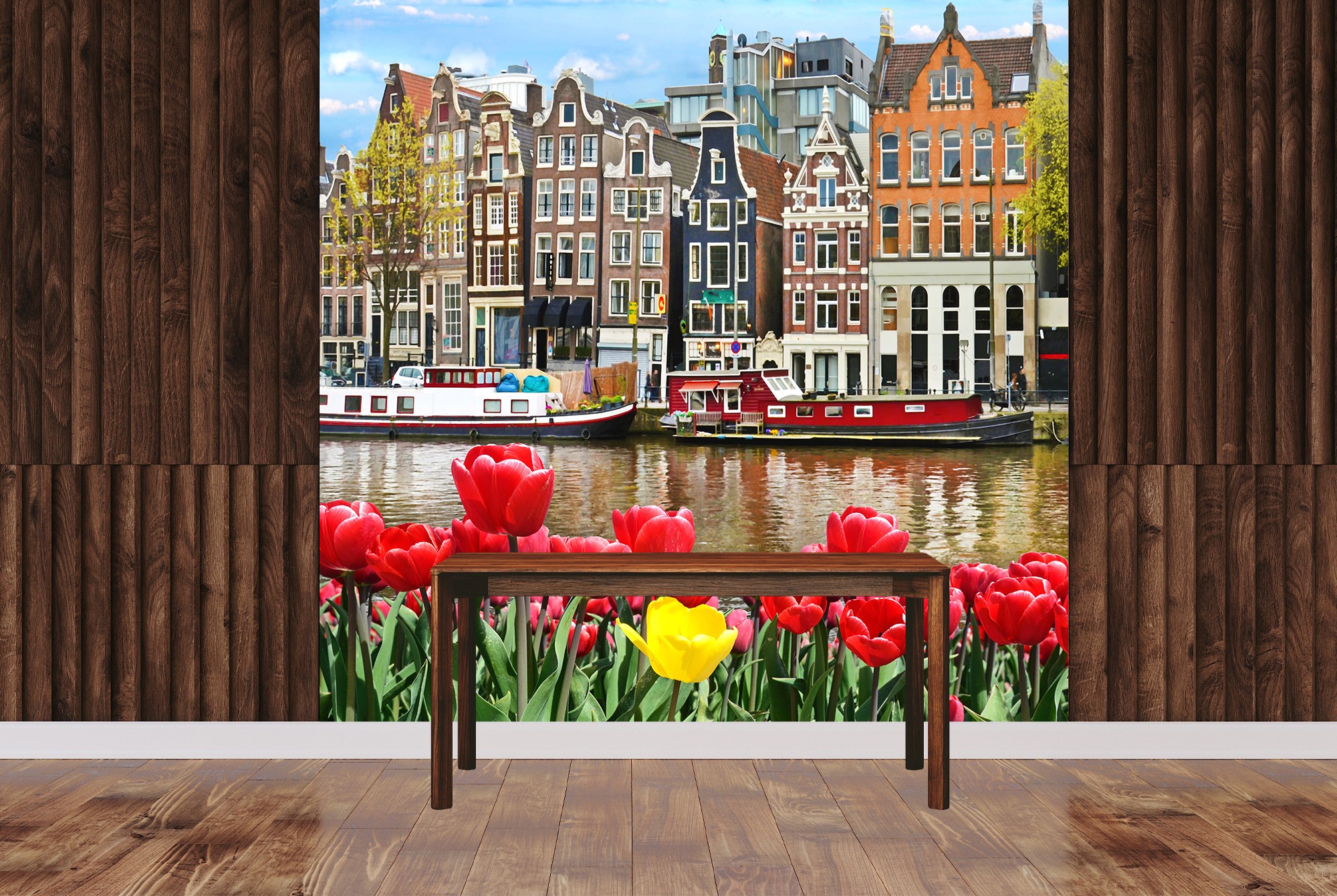 Rote Blumen Fototapete Amsterdam Stadt Tapete Schlafzimmer Büro Foto-Dekor, image size:2000x1340