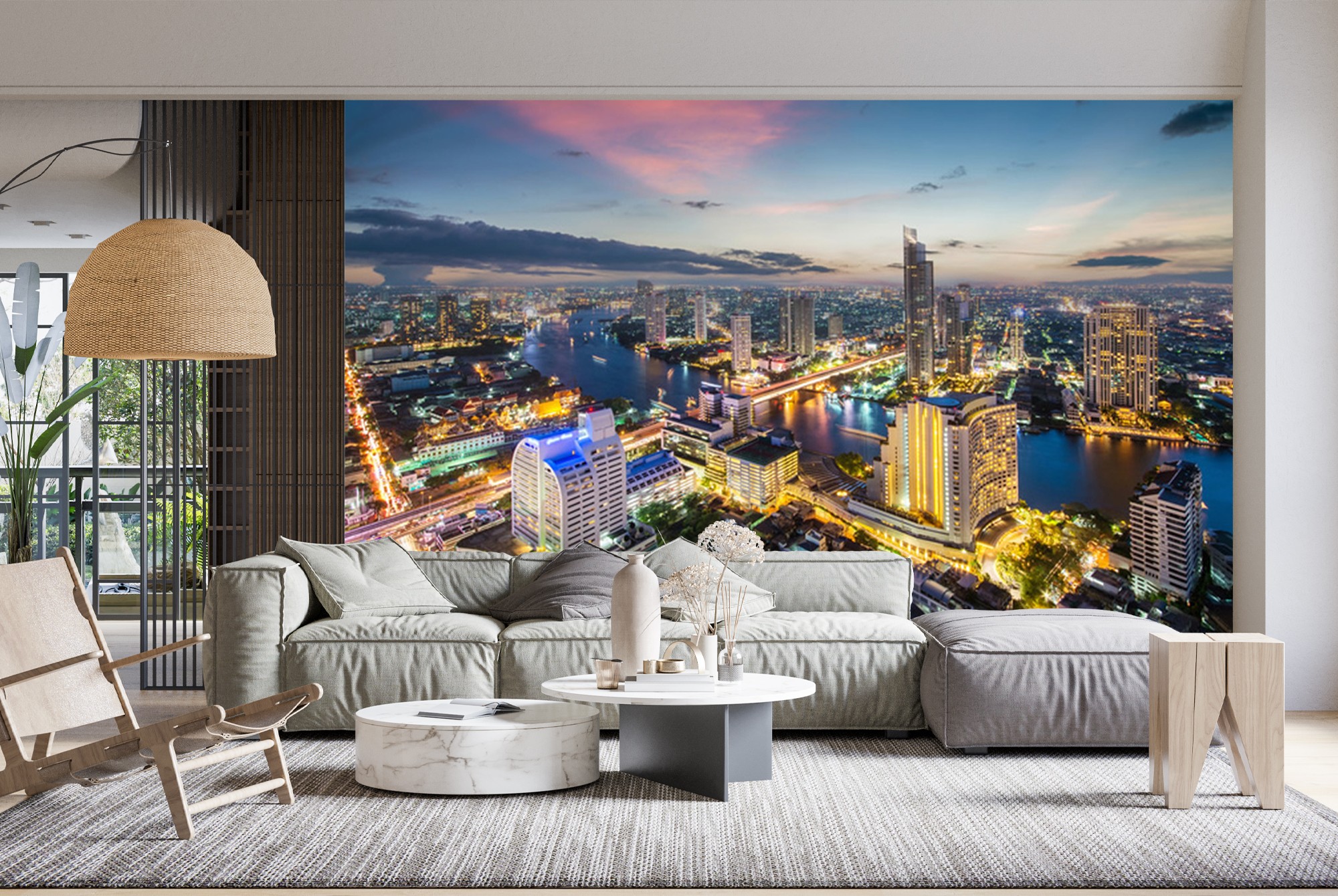 Sonnenuntergang Bangkok Fototapete Thailand Stadt Skyline Tapete