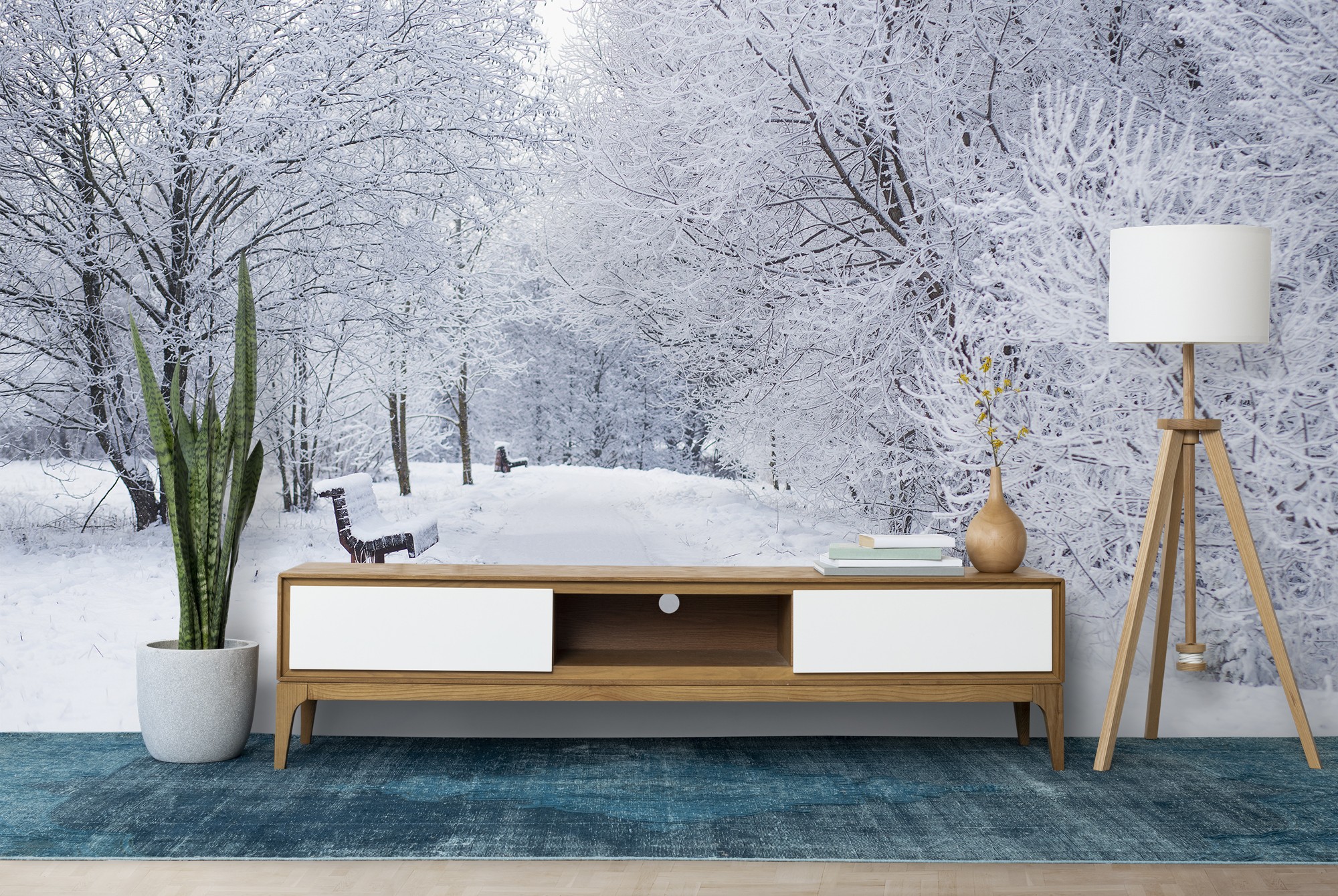 Verschneite Bäume Fototapete Weiße Winterlandschaft Tapete Schlafzimmer