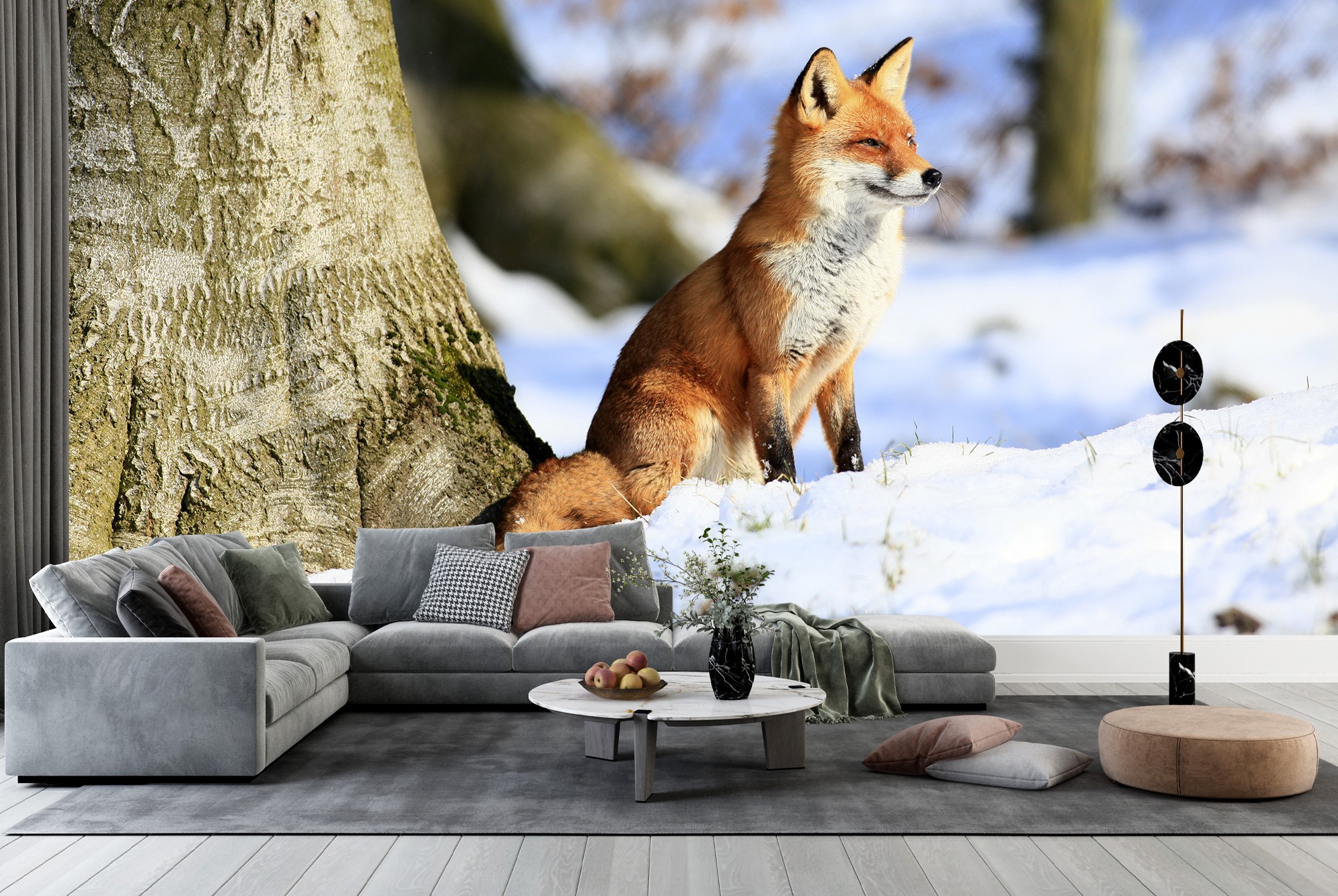 Red Fox In White Winter Woods Wallpaper Wall Mural