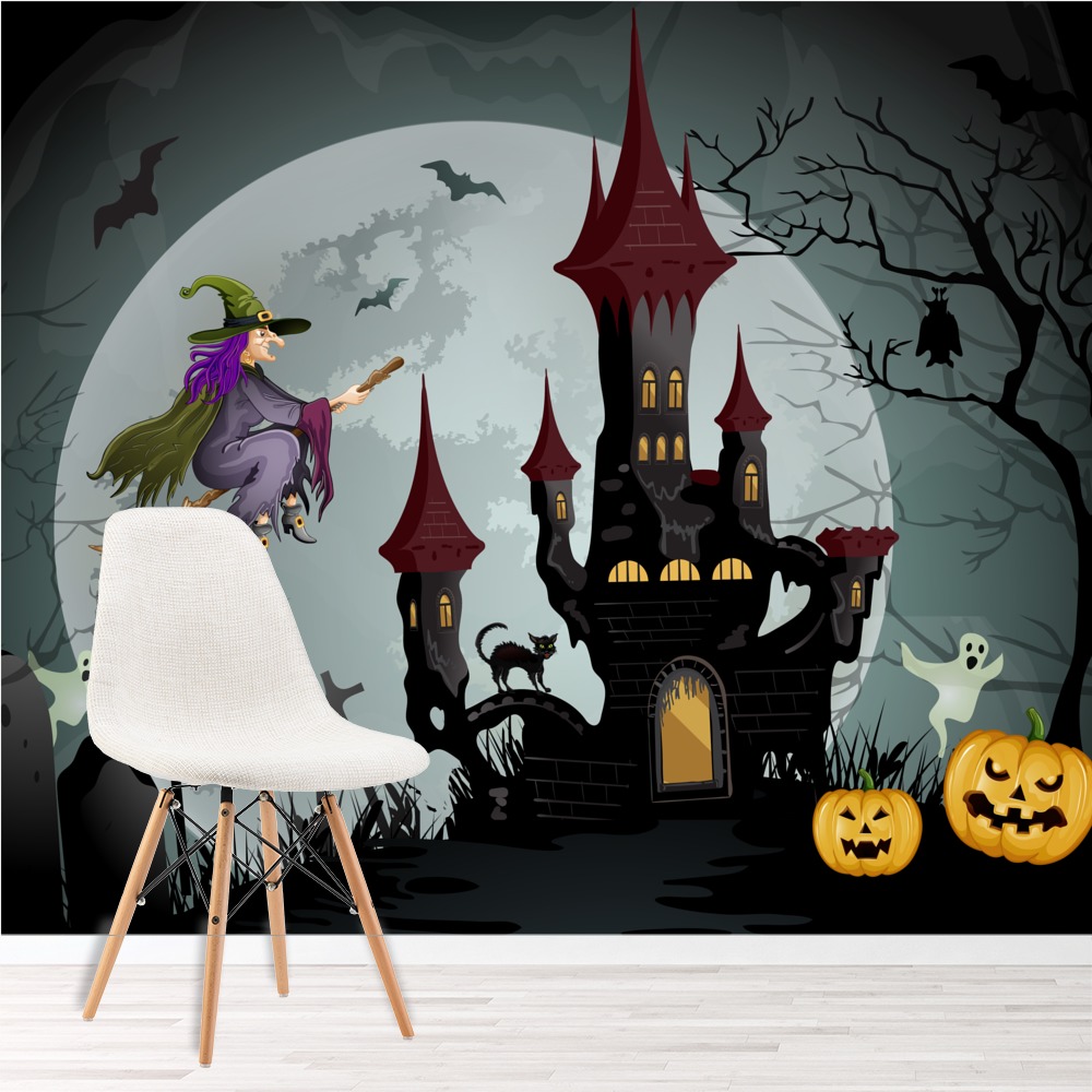 Witch & Broomstick Halloween Wallpaper Wall Mural