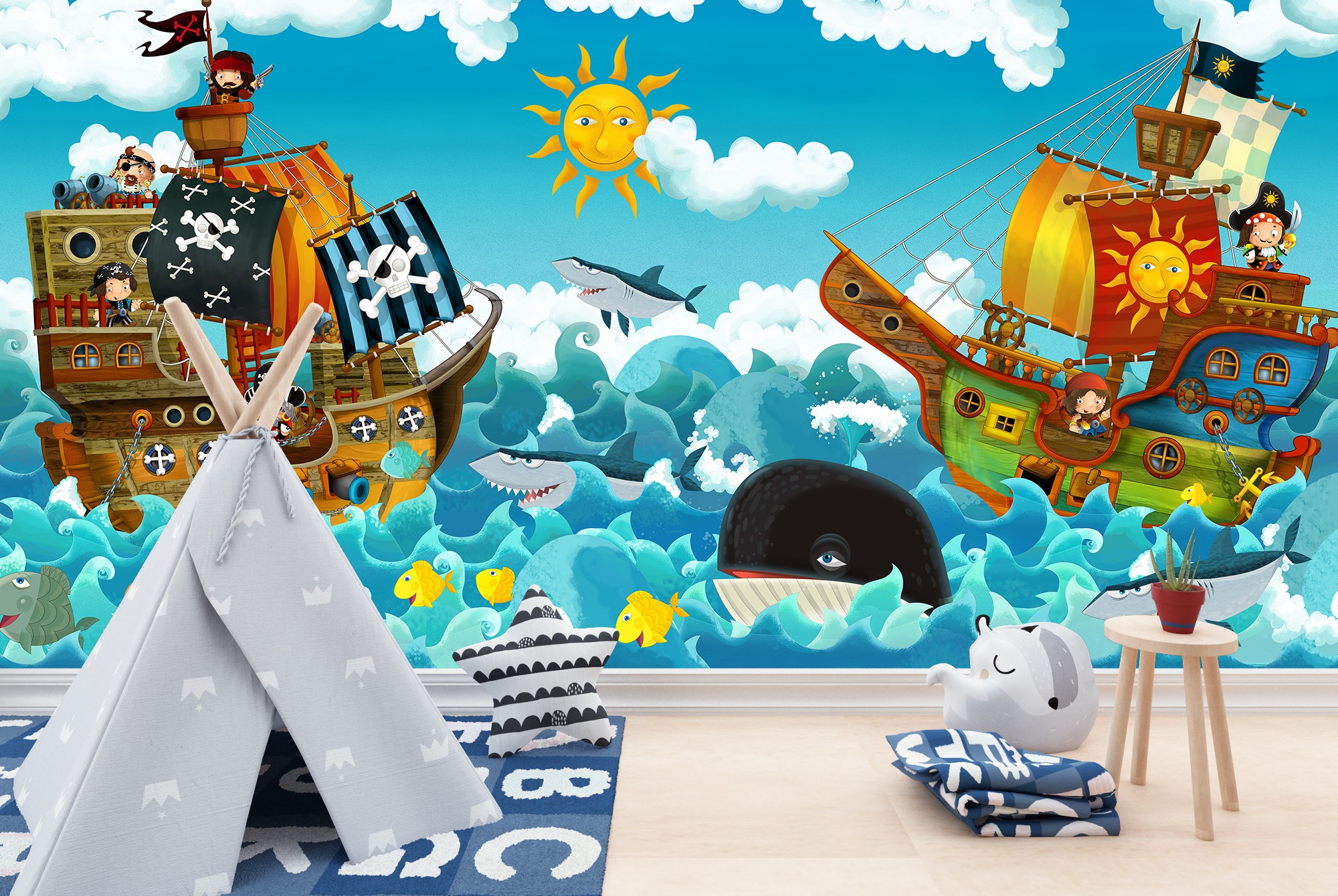 Pirate Ship Battle Wallpaper Wall Mural