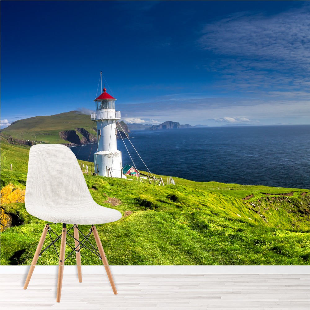 Lighthouse On Green Cliffs Wallpaper Wall Mural