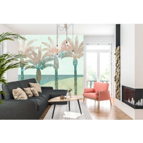 Retro Palms Trees Wall Mural by Flora Kouta