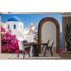 Beautiful Greece Pink Flowers Ocean Wallpaper Wall Mural