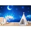 Waterlily & Moon Under Starry Sky Wallpaper Wall Mural