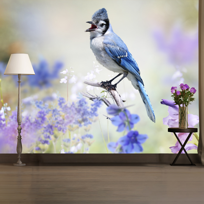 Oiseau bleu Papier Peint Photo Fleur mauve Papier peint ...